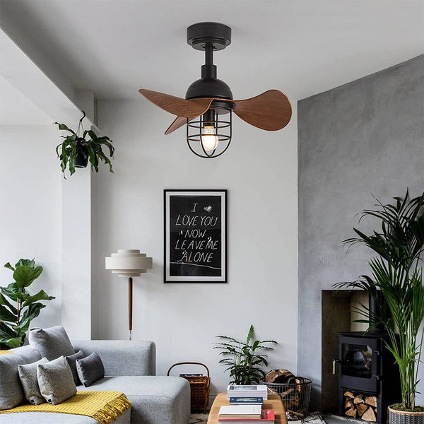 Zeitgenössischer Deckenventilator aus dunklem Walnussholz mit Lichtern