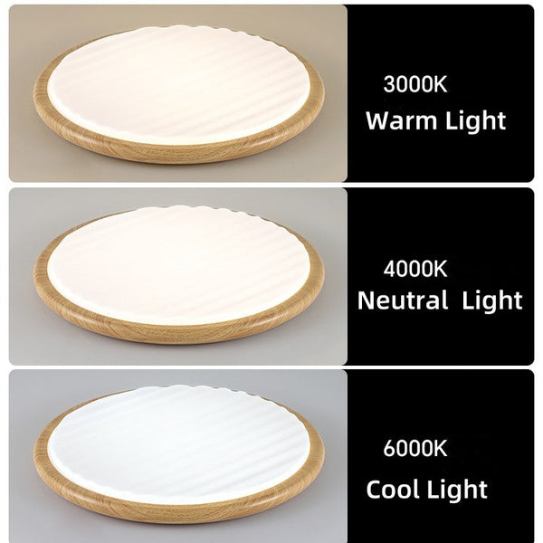 Runde, plissierte LED-Schlafzimmer-Deckenleuchte aus Holz