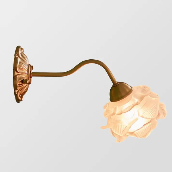 Vintage Kupfer-Blütenblatt-Glas-Wandlampe