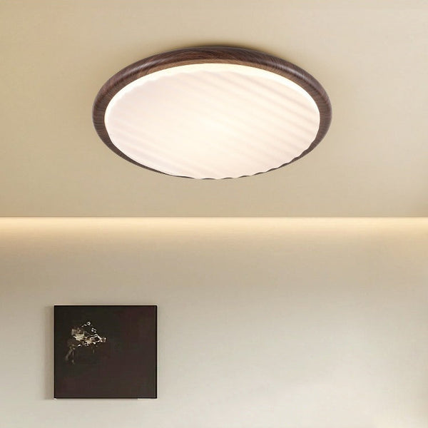 Runde, plissierte LED-Schlafzimmer-Deckenleuchte aus Holz