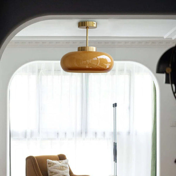 Domelight™ | 11" Vintage Semi Flush Deckenleuchte mit orangefarbenem Kuppelglasschirm