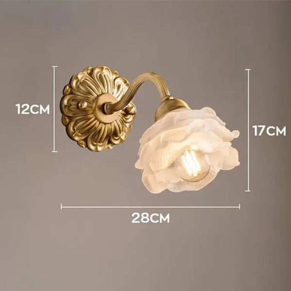 Vintage Kupfer-Blütenblatt-Glas-Wandlampe