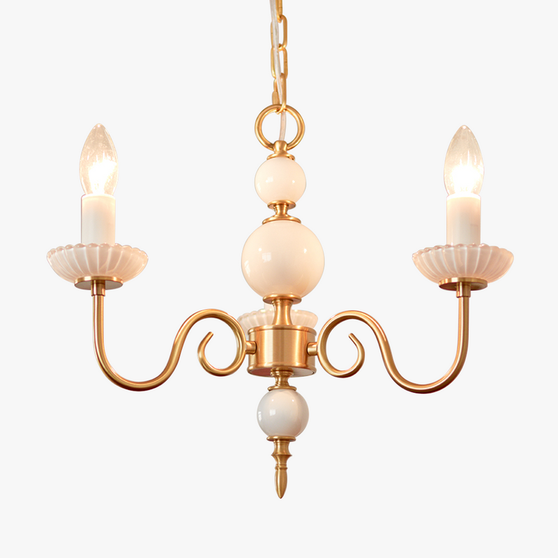 Cremefarbener Glas-Kronleuchter, amerikanischer Retro-Kronleuchter aus Metall, Lampe für Schlafzimmer