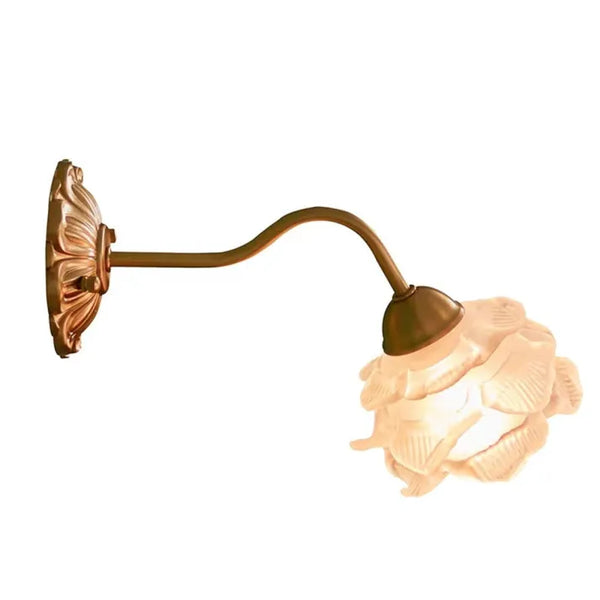 Vintage Kupfer-Blütenblatt-Glas-Wandlampe