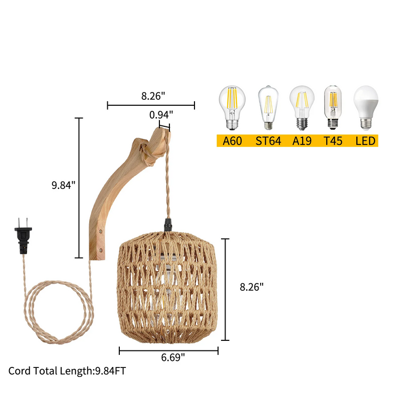 NaturLume Bambus Wandlaterne – Handgeflochtene Wandleuchte aus Rattan mit E27 Sockel