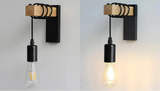 RetroLume – Vintage LED Wandlampe aus Holz & Eisen mit E27 | Industrial & Loft Stil