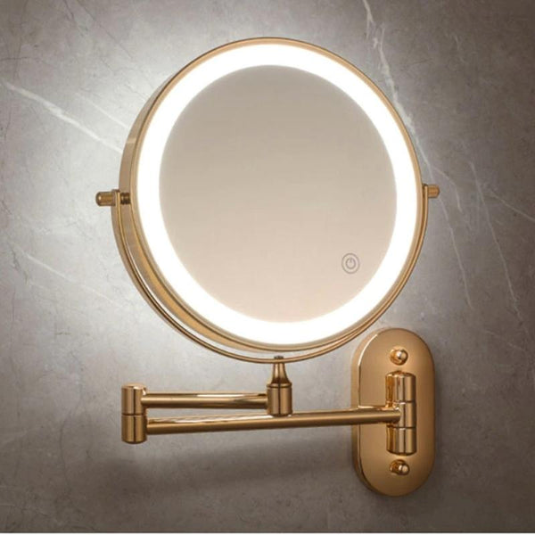 Goldener wiederaufladbarer LED-Vergrößerungsspiegel für Make-up und Badezimmer