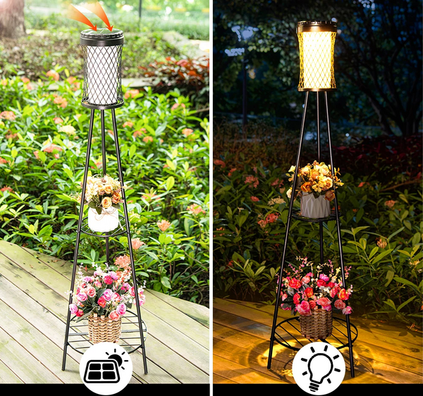 SolarBloom Solar-Gartenleuchte mit Pflanzenständer – Deko-Laterne für Terrasse, Garten & Balkon
