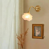 Vintage Kupfer-Blütenblatt-Glas-Wandlampe