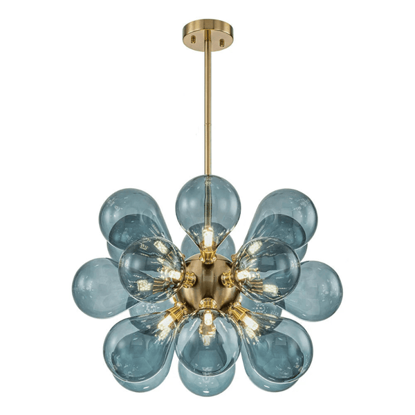 Cluster-Kronleuchter aus blauem Glas mit Kugel