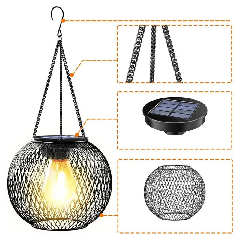 Ortiny Solar LED Gartenlaterne – Warmweißes Licht mit Sensor & Hängedekor