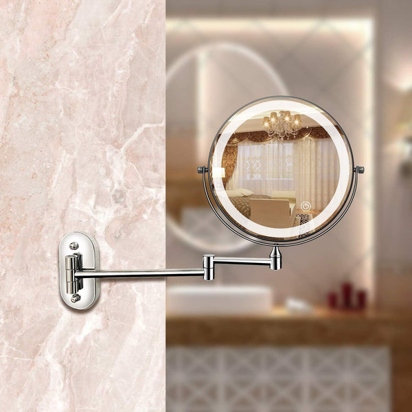 Chrom-Silber, wiederaufladbarer LED-Vergrößerungsspiegel für Make-up und Badezimmer