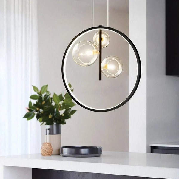 Nordische Pendelleuchten aus Blasenglas mit Ring
