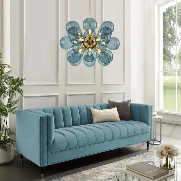 Cluster-Kronleuchter aus blauem Glas mit Kugel