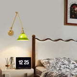 Einstellbar Vintage-Wandlampe aus grünem Glas