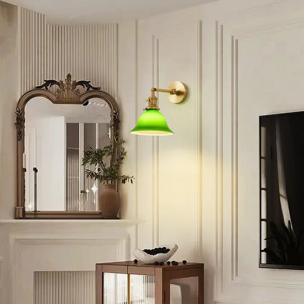 Einstellbar Vintage-Wandlampe aus grünem Glas