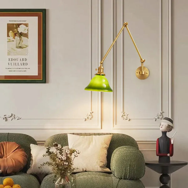 Einstellbar Vintage-Wandlampe aus grünem Glas