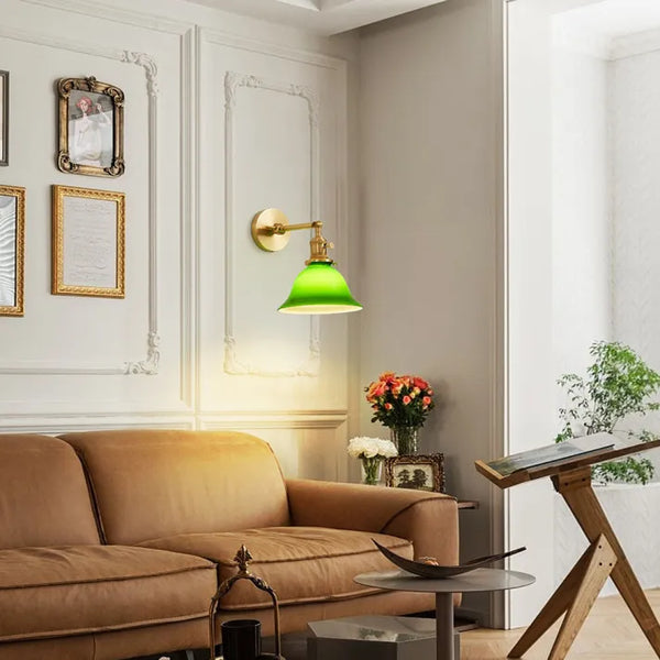Einstellbar Vintage-Wandlampe aus grünem Glas