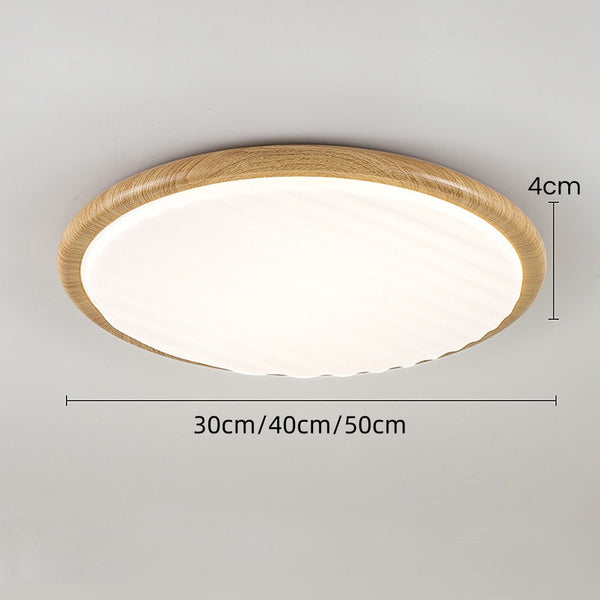 Runde, plissierte LED-Schlafzimmer-Deckenleuchte aus Holz