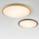 Runde, plissierte LED-Schlafzimmer-Deckenleuchte aus Holz