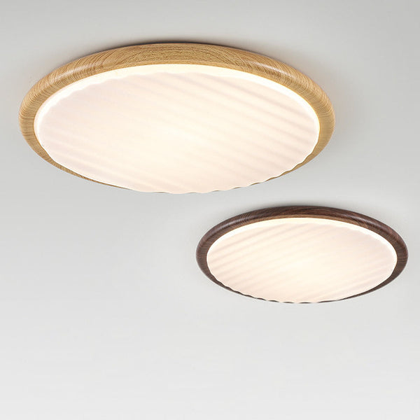 Runde, plissierte LED-Schlafzimmer-Deckenleuchte aus Holz