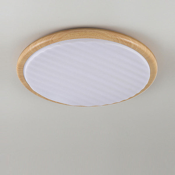 Runde, plissierte LED-Schlafzimmer-Deckenleuchte aus Holz