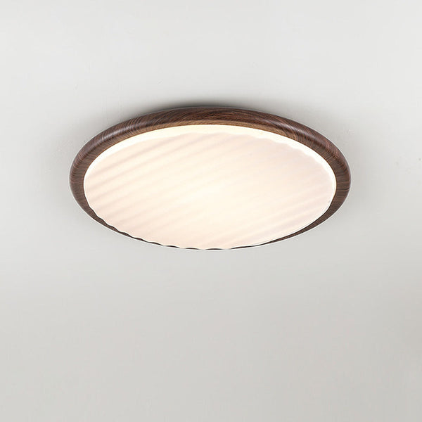 Runde, plissierte LED-Schlafzimmer-Deckenleuchte aus Holz
