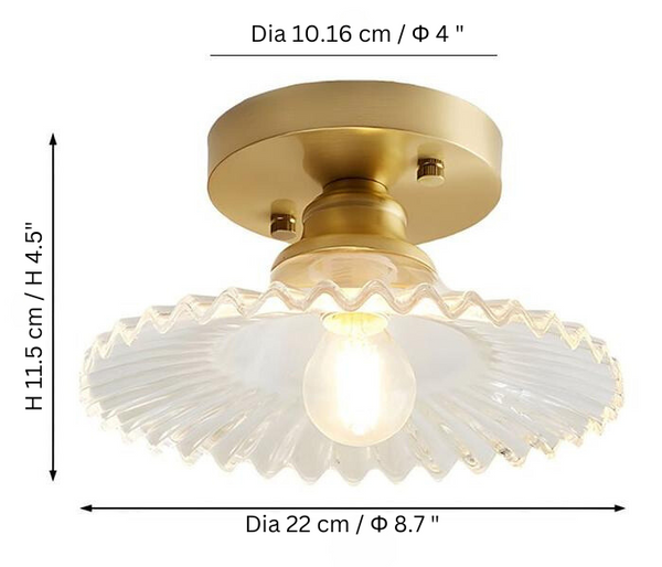 Gerippte Vintage-Deckenlampe aus klarem Glas