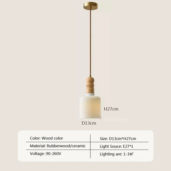 Cremefarbene Wind-Hängelampe aus massivem Holz