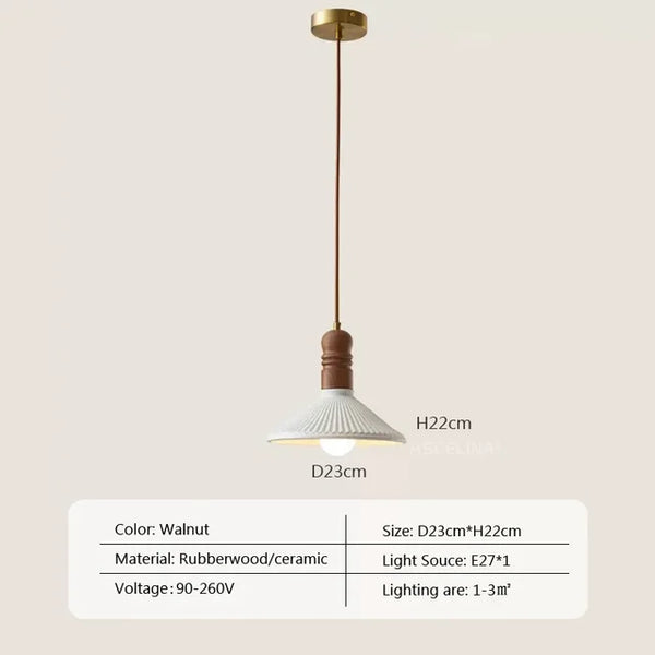 Cremefarbene Wind-Hängelampe aus massivem Holz