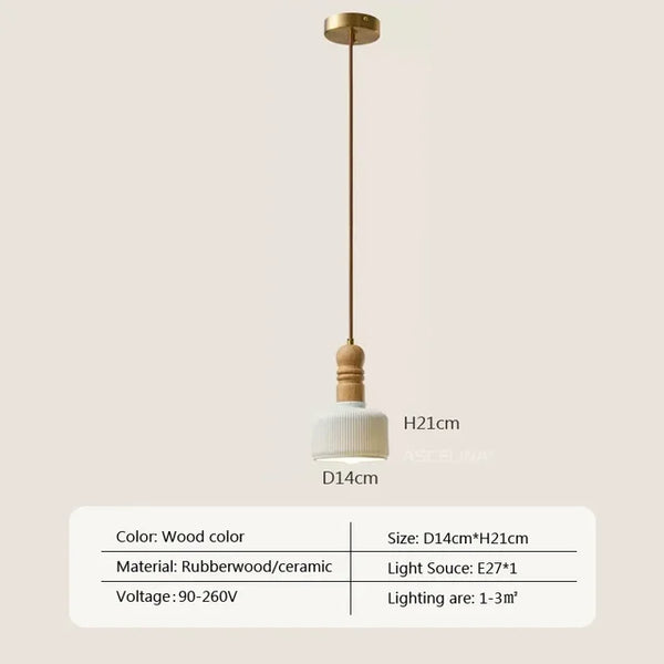 Cremefarbene Wind-Hängelampe aus massivem Holz