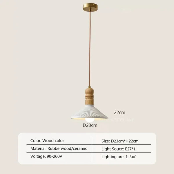 Cremefarbene Wind-Hängelampe aus massivem Holz