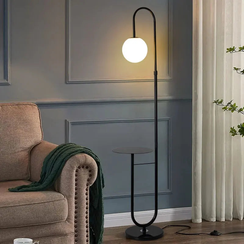 Nordic Luxe Vloerlamp met Marmeren Bijzettafel