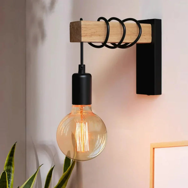 RetroLume – Vintage LED Wandlampe aus Holz & Eisen mit E27 | Industrial & Loft Stil
