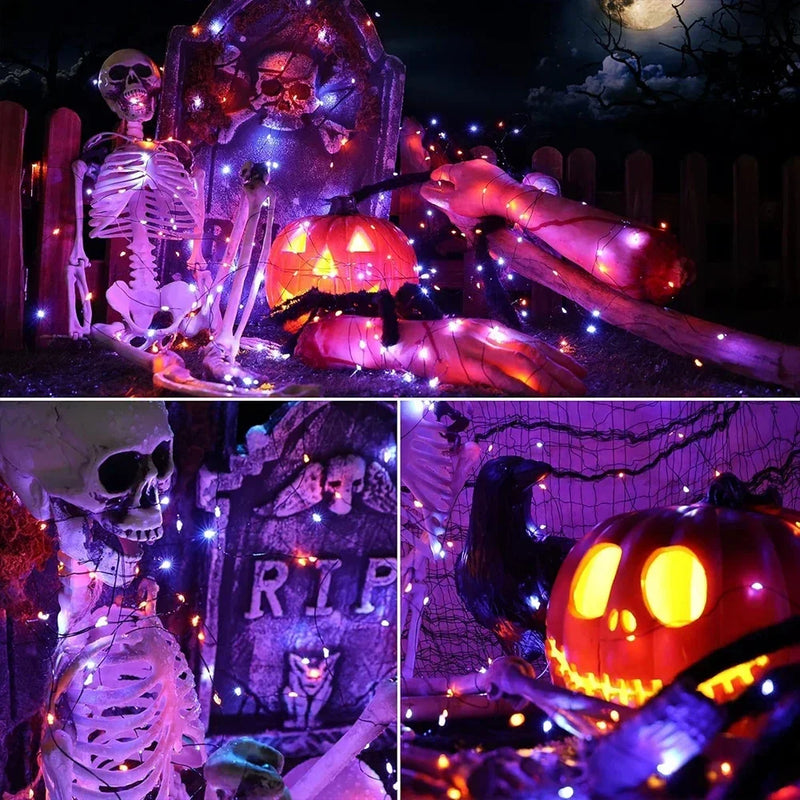 GLOWSPELL – Halloween LED Lichterkette 100/200 LEDs mit Schwarzem Kabel