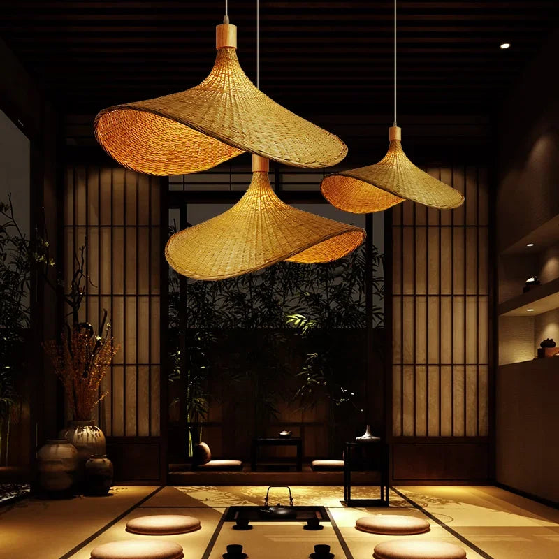 ZenWeave Bambus Pendelleuchte – Handgefertigte Hängelampe im Asiatischen Stil für Zuhause & Gastronomie
