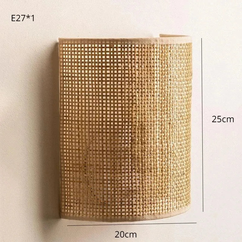 RustiRiet Wandleuchte – Handgeflochtene Rattan-Wandlampe für Schlafzimmer, Wohnzimmer & Flur