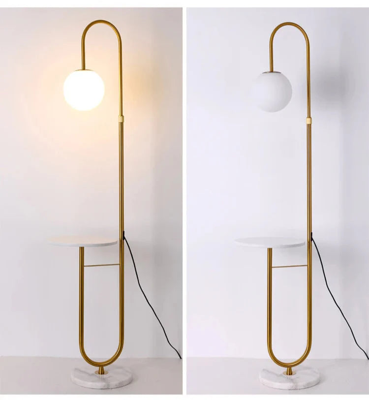 Nordic Luxe Vloerlamp met Marmeren Bijzettafel