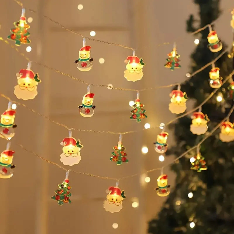 LumiWeih LED Weihnachts-Lichterkette mit Schneemann, Tannenbaum & Weihnachtsmann