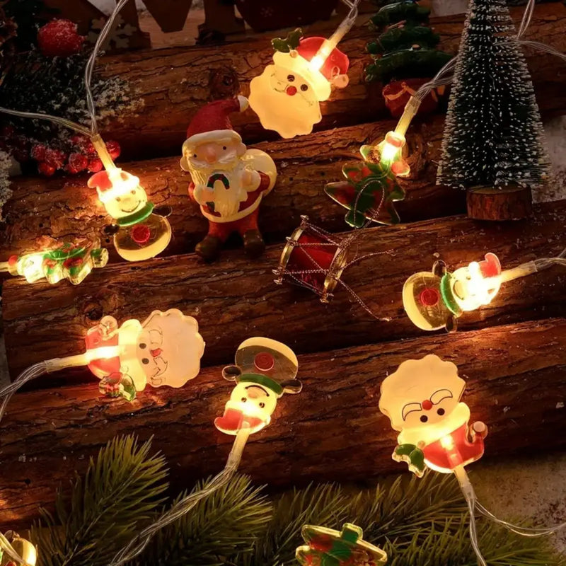 LumiWeih LED Weihnachts-Lichterkette mit Schneemann, Tannenbaum & Weihnachtsmann