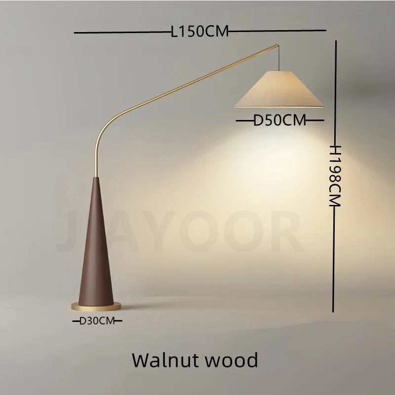LumiArc – Luxuriöse Holz-Bogen-Stehlampe mit Stoffschirm