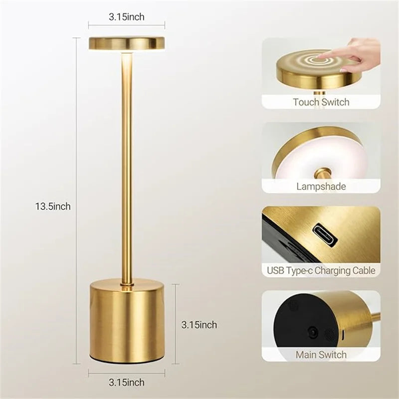 LumiÉlan – Klassische Wiederaufladbare Tischlampe mit Touch, 3 Farben & Stufenloser Dimmung