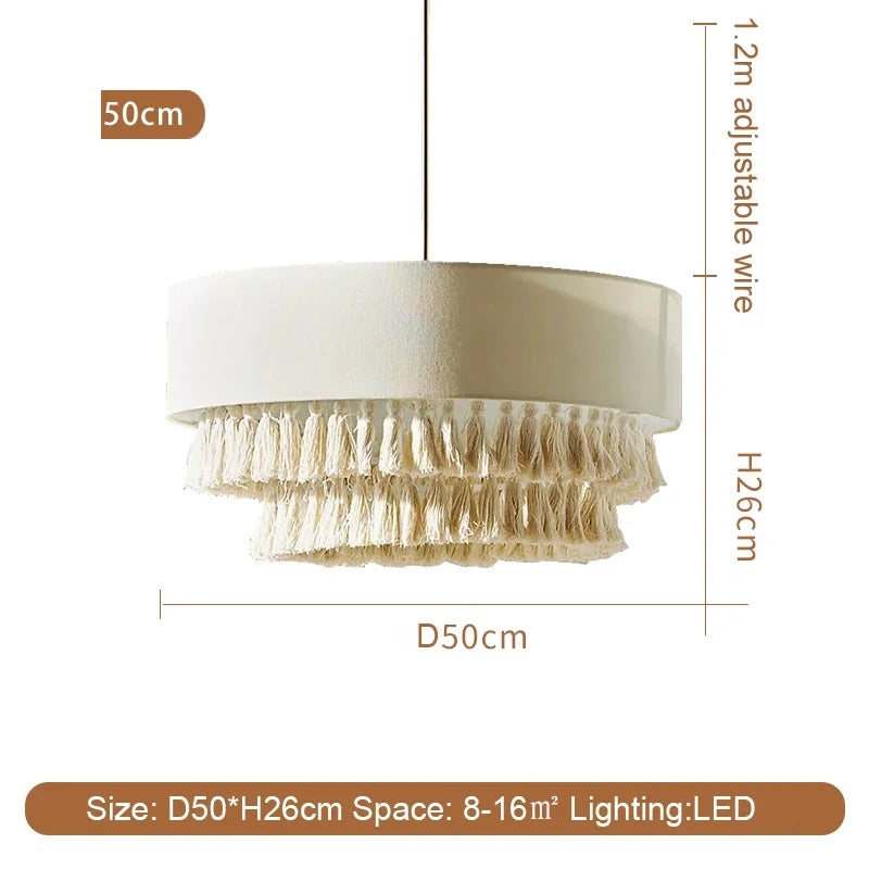 SabiGlow – Boho Wabi Sabi Stoff-Hängelampe
