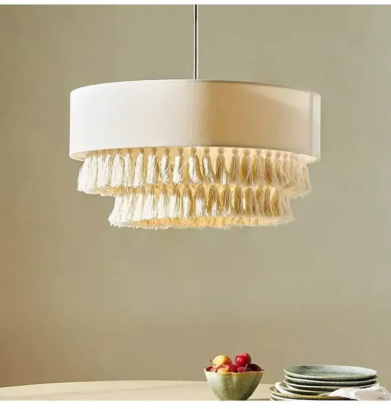 SabiGlow – Boho Wabi Sabi Stoff-Hängelampe