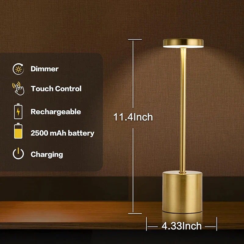 LumiÉlan – Klassische Wiederaufladbare Tischlampe mit Touch, 3 Farben & Stufenloser Dimmung
