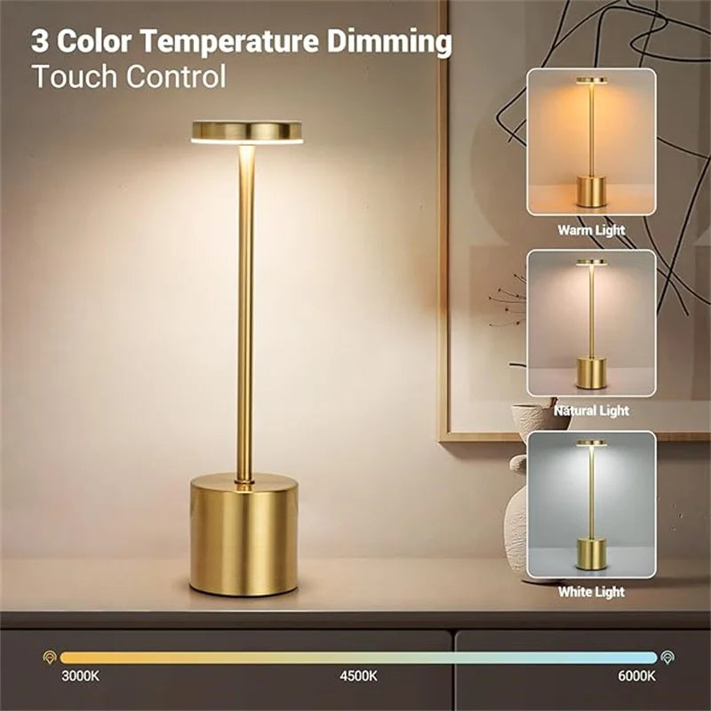 LumiÉlan – Klassische Wiederaufladbare Tischlampe mit Touch, 3 Farben & Stufenloser Dimmung