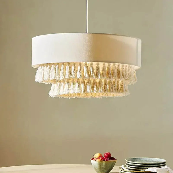 SabiGlow – Boho Wabi Sabi Stoff-Hängelampe
