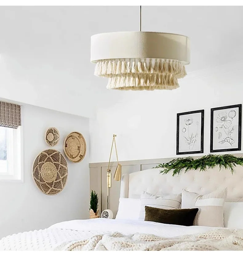 SabiGlow – Boho Wabi Sabi Stoff-Hängelampe