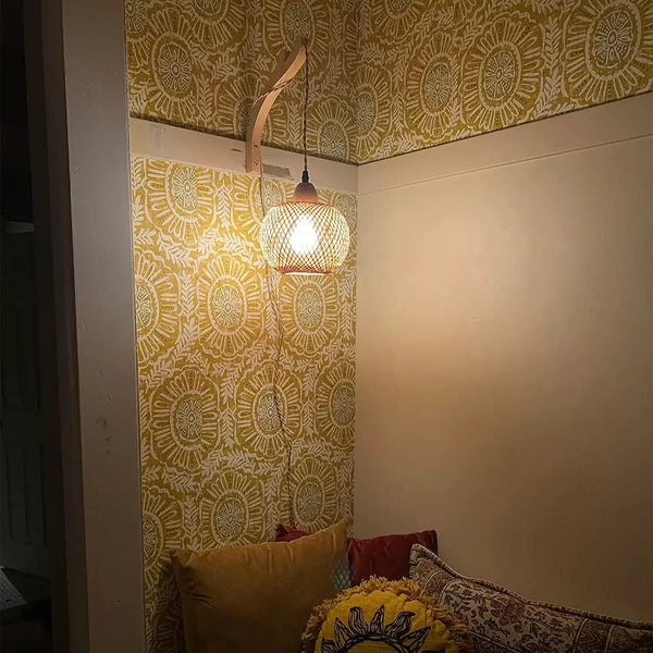 NaturLume Bambus Wandlaterne – Handgeflochtene Wandleuchte aus Rattan mit E27 Sockel