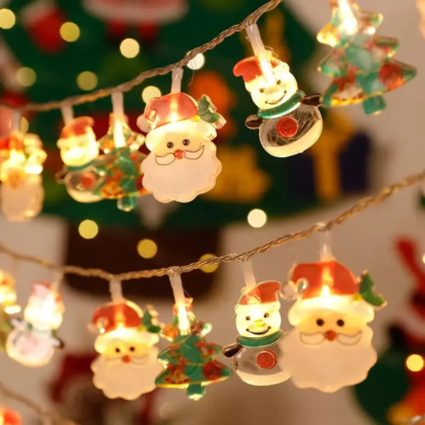 LumiWeih LED Weihnachts-Lichterkette mit Schneemann, Tannenbaum & Weihnachtsmann